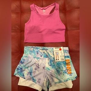 RBX Crop Tye Dye Workout Shirt with Microfiber Short